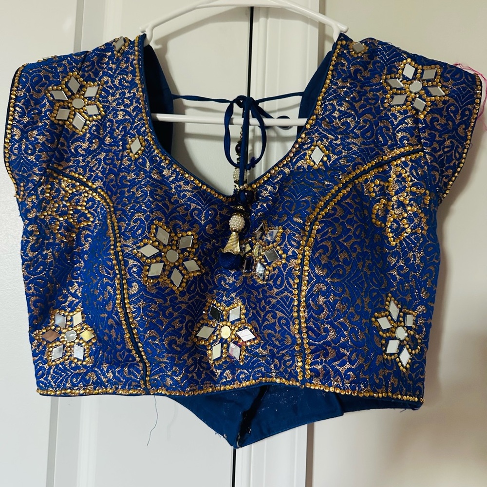 Blue and Gold Embroidered Women's Top